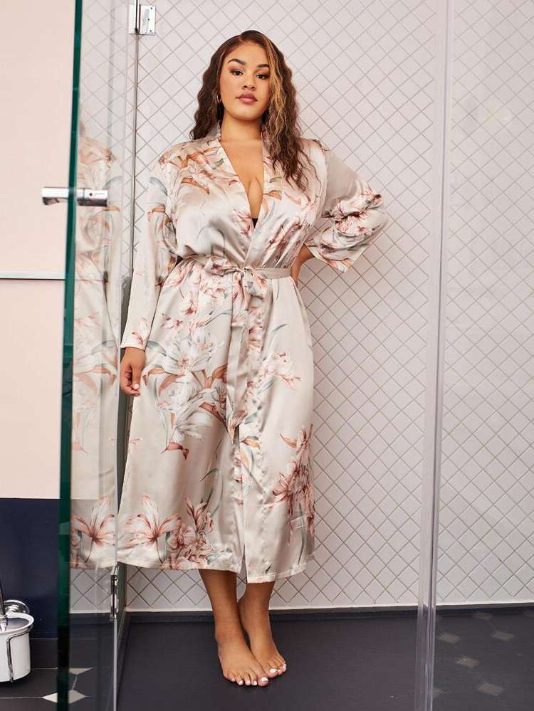 Floral  Elegant Plus Size Robes  Robe Sets 5497