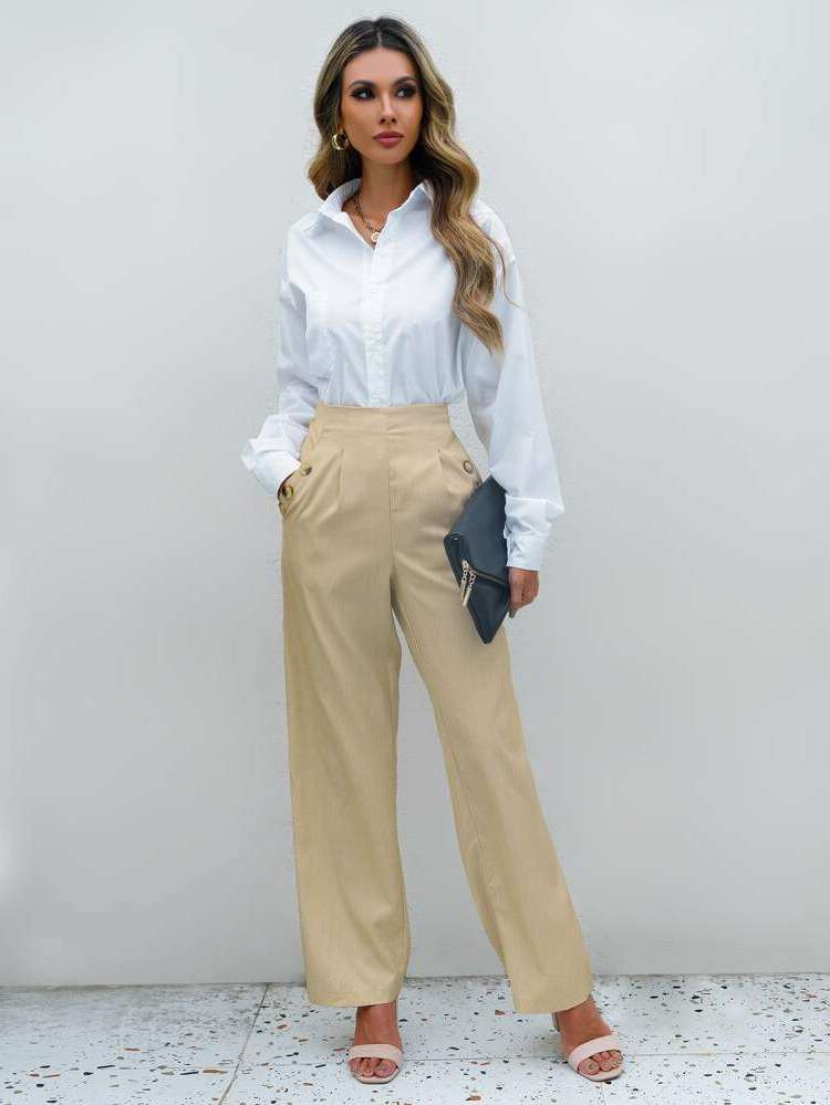  Button Plain Women Pants 199