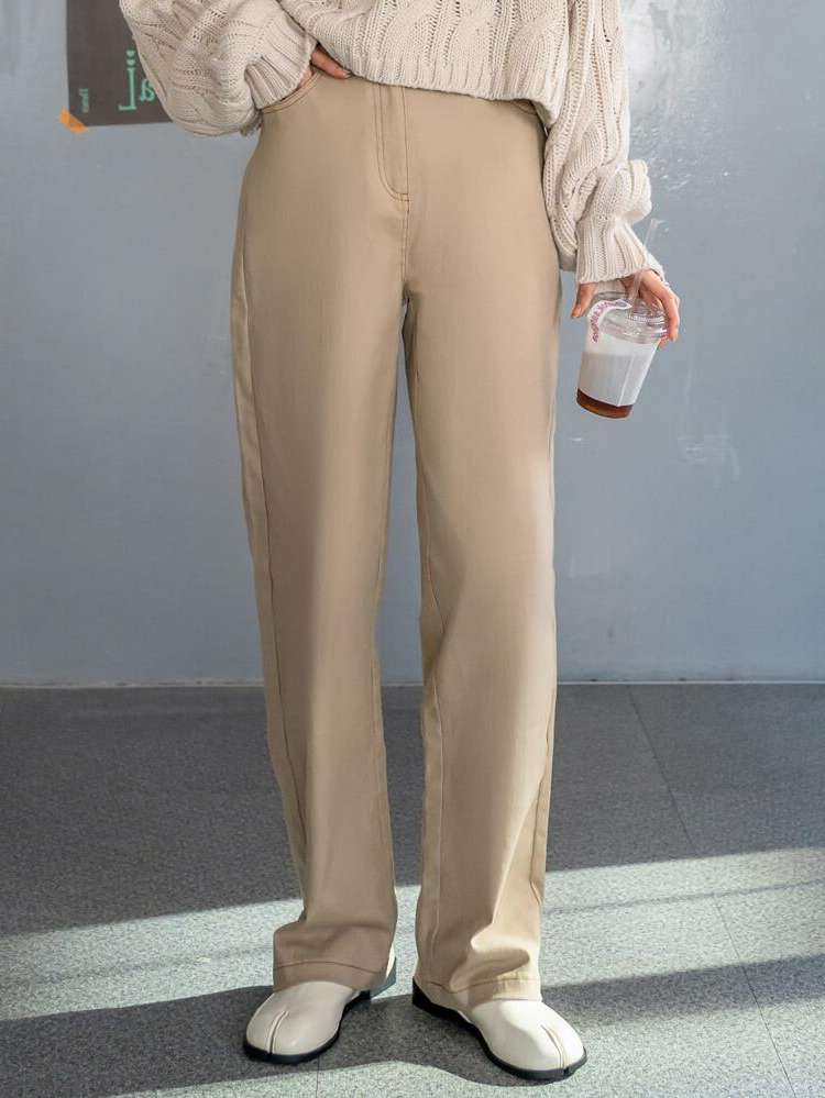  Plain Khaki Women Pants 8924