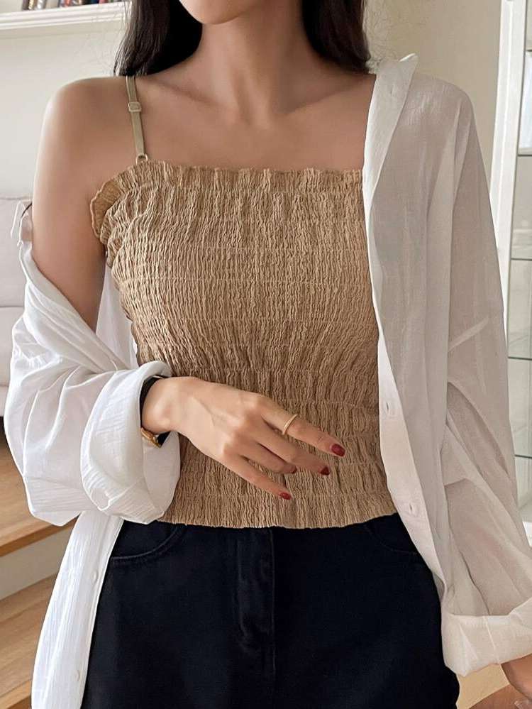 Shirred Crop Regular Fit Women Tops, Blouses  Tee 217