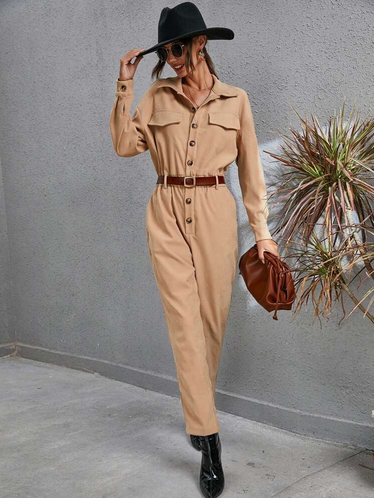 Collar Button Front Casual Women Jumpsuits 892