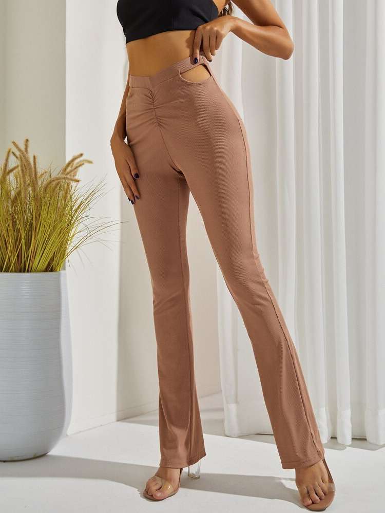 Khaki Cut Out Casual Women Bottoms 8058