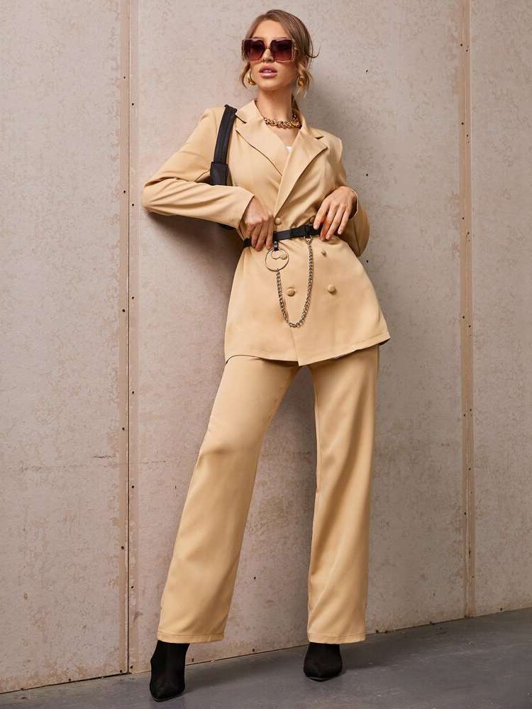 Plain Lapel Long Sleeve Women Suit Sets 423