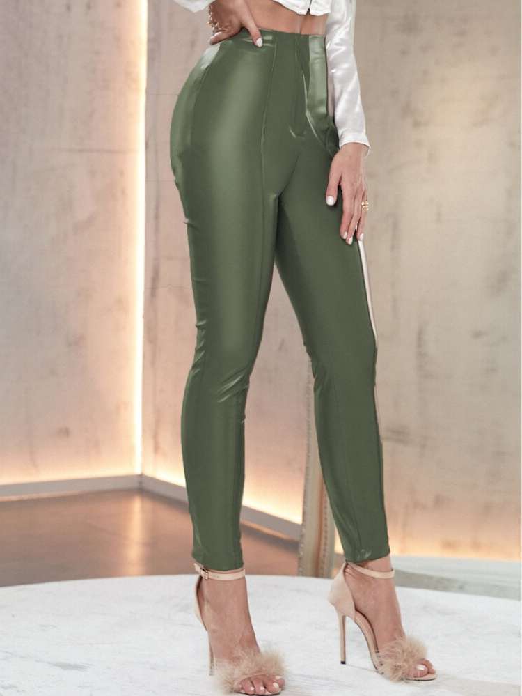 Plain Cropped Khaki Women Pants 205