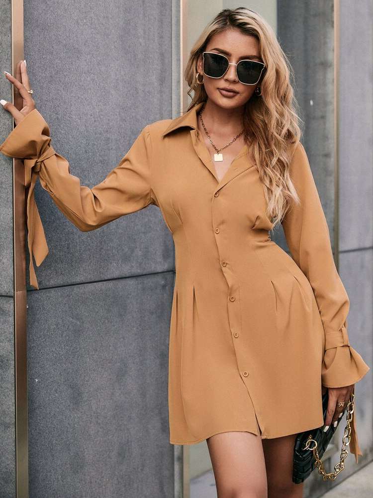 Long Sleeve Regular Fit Elegant Collar Women Dresses 7046