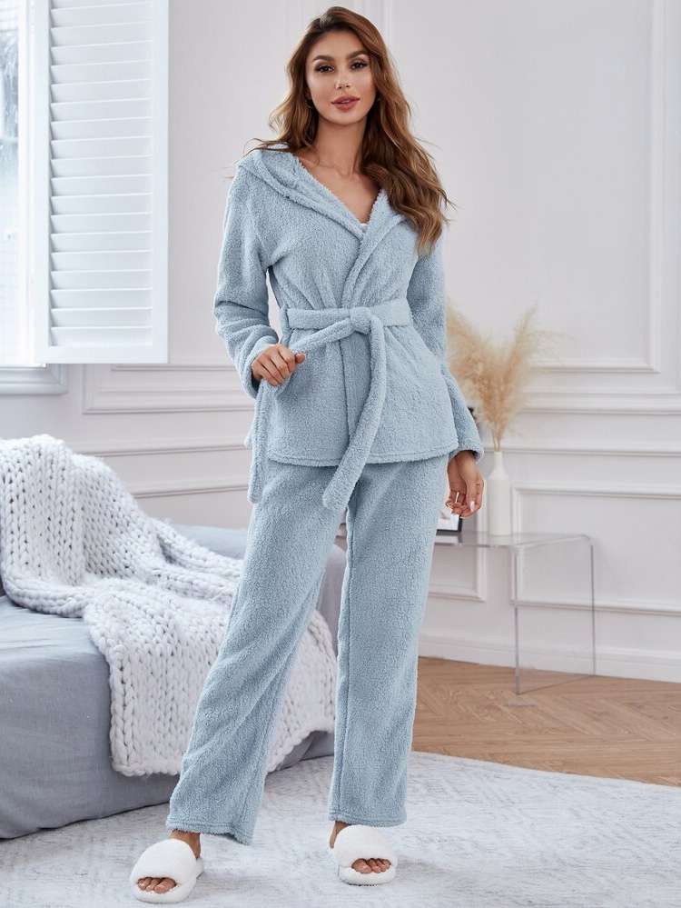 Casual Plain Hooded Women Sleep  Lounge 7947