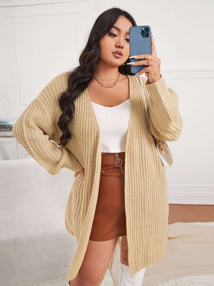  Plain Long Sleeve Plus Size Cardigans 4325