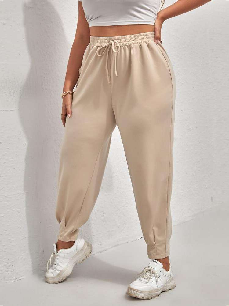  Plain Cropped Plus Size Sweatpants 6076