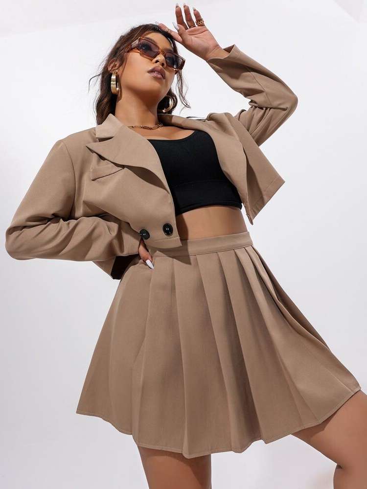 Regular Fit Plain Khaki Casual Plus Size Suits 7118