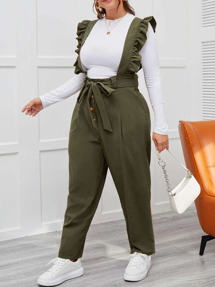  Sleeveless Khaki Belted Women Plus Clothing 983