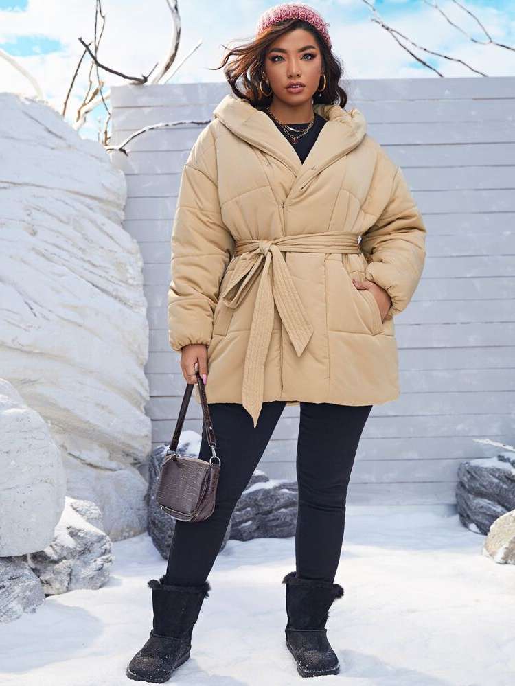  Casual Belted Long Sleeve Plus Size Winter Coats 1324