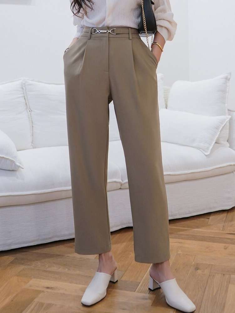 Plain Pocket Khaki Women Suit Pants 885