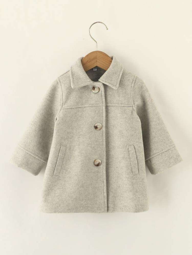 Regular Fit Collar Light Grey Plain Baby Coats 6511