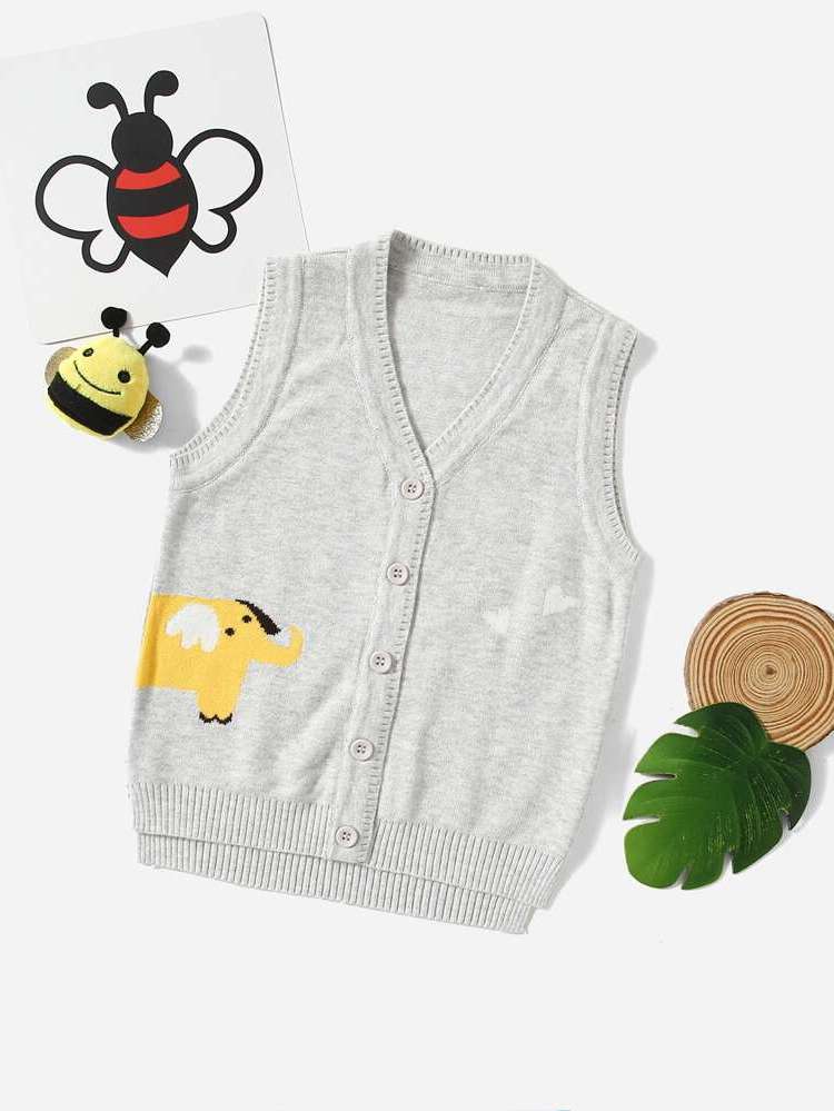 Sleeveless Regular Light Grey V neck Baby Knitwear 9730