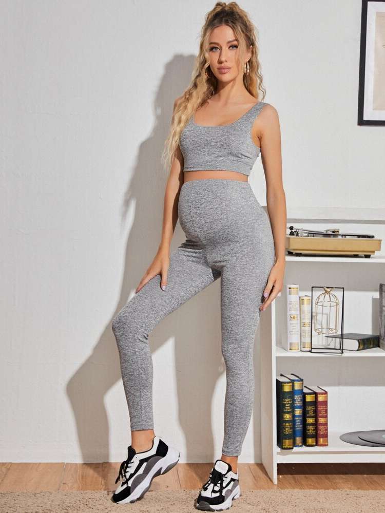  Light Grey Scoop Neck Maternity Two-piece Suits 391