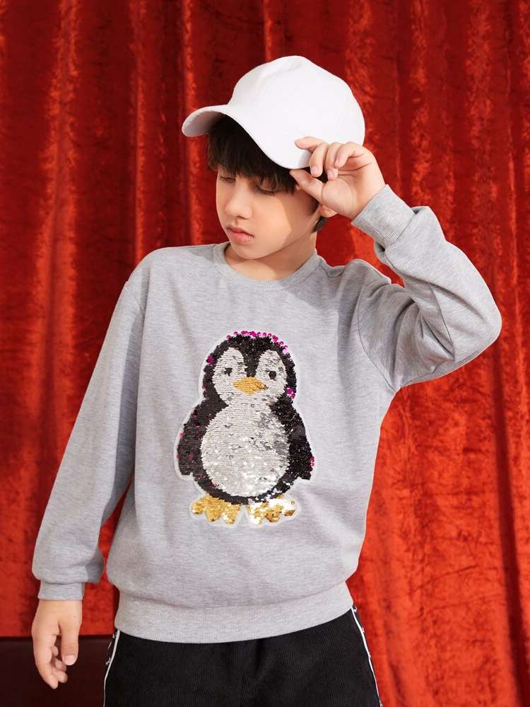 Regular Contrast Sequin Long Sleeve Boys Sweatshirts 8026