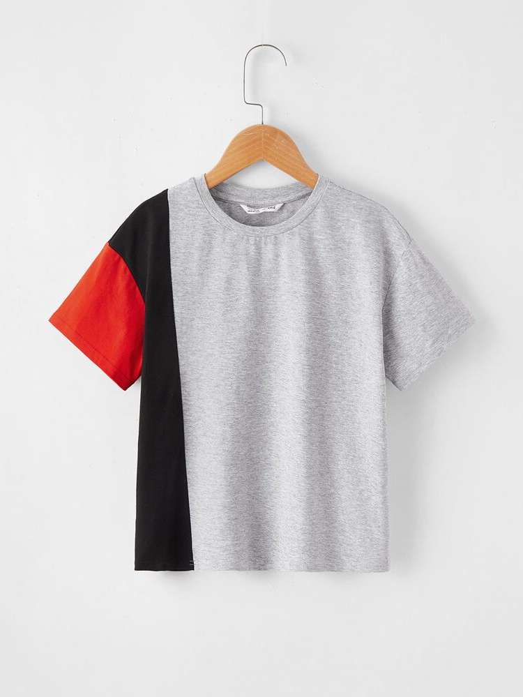 Casual Colorblock Round Neck Boys Clothing 1880