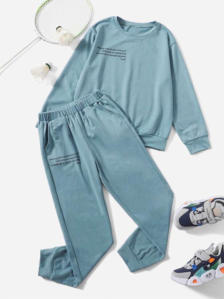 Pocket Casual Regular Fit Round Neck Boys Two-piece Outfits 3545