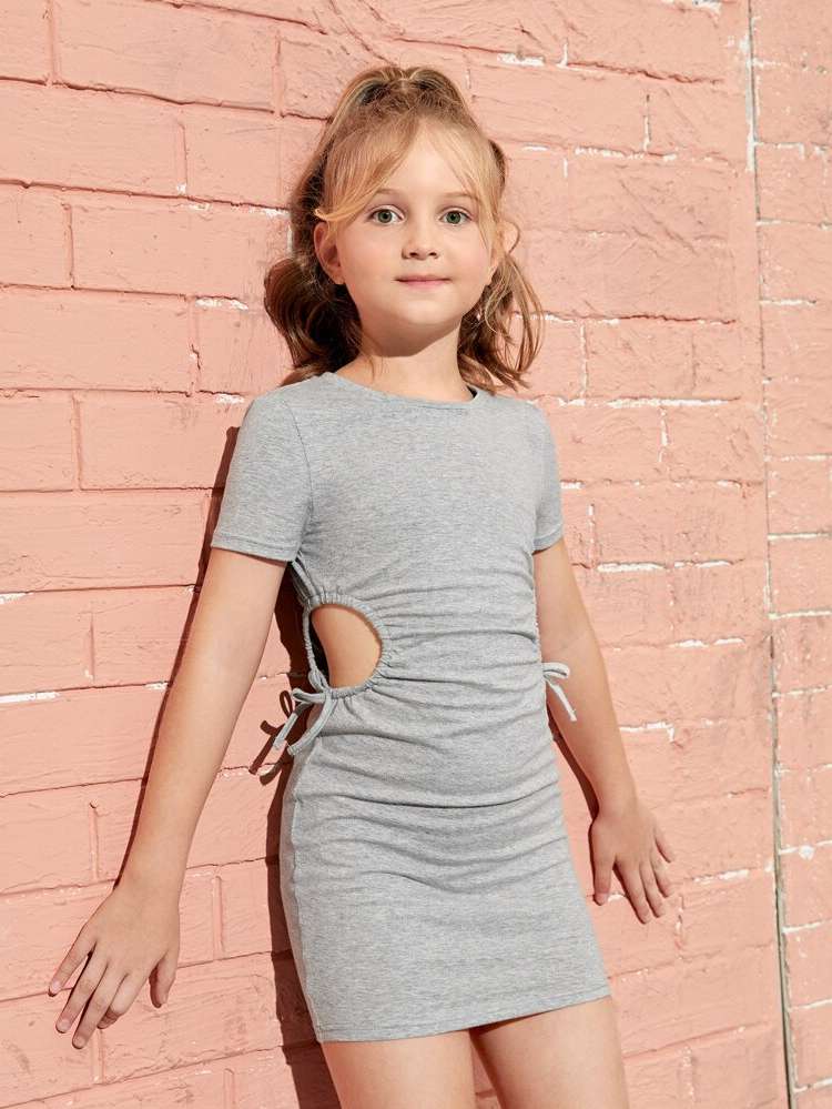  Light Grey Short Sleeve Short Girls Dresses 6974