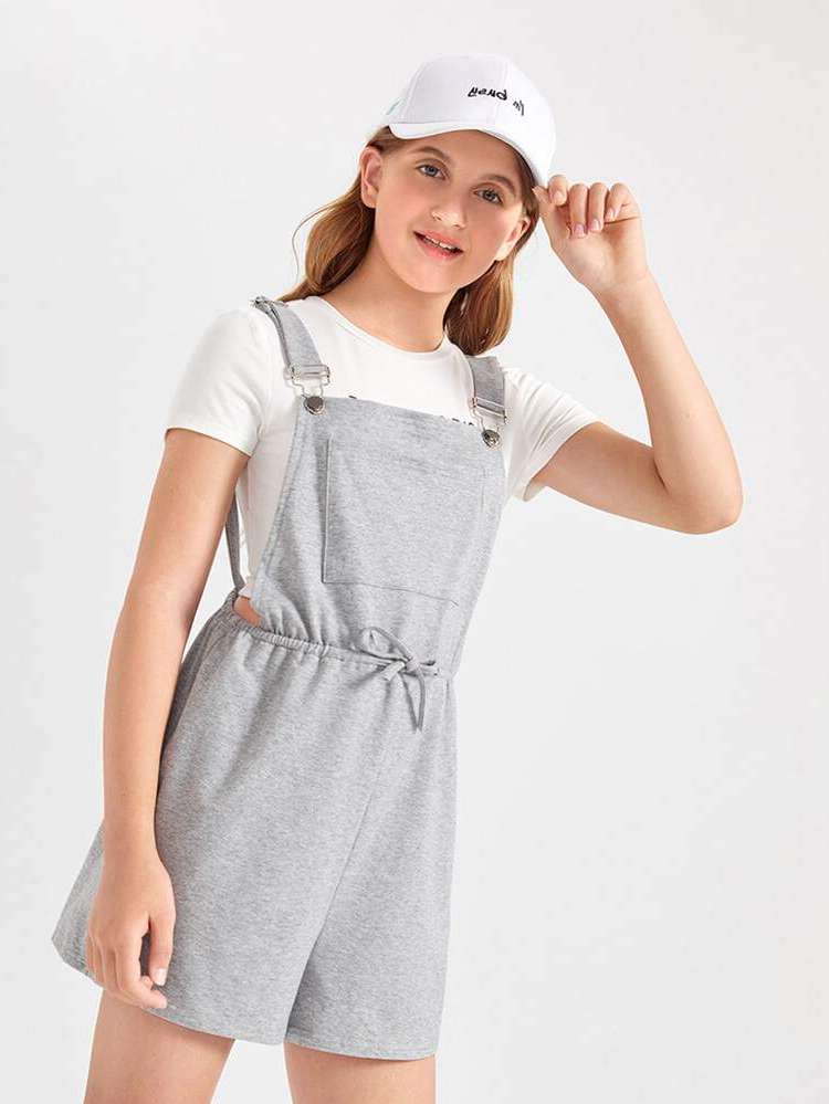 Sleeveless Regular Fit Short Light Grey Girls Clothing 5696