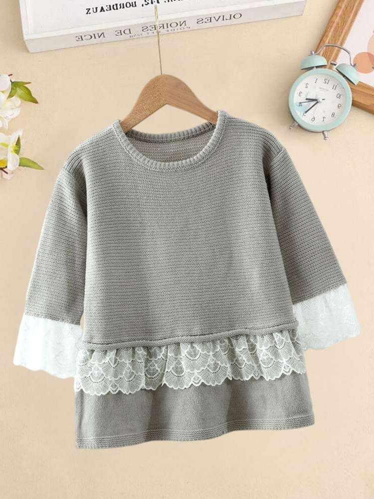 Casual Light Grey Round Neck Short Toddler Girls Clothing 534