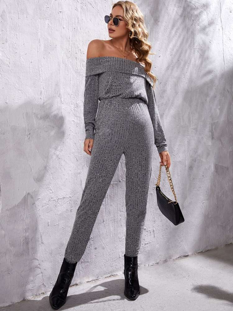 Off the Shoulder Light Grey Casual Baby  Mom 9978