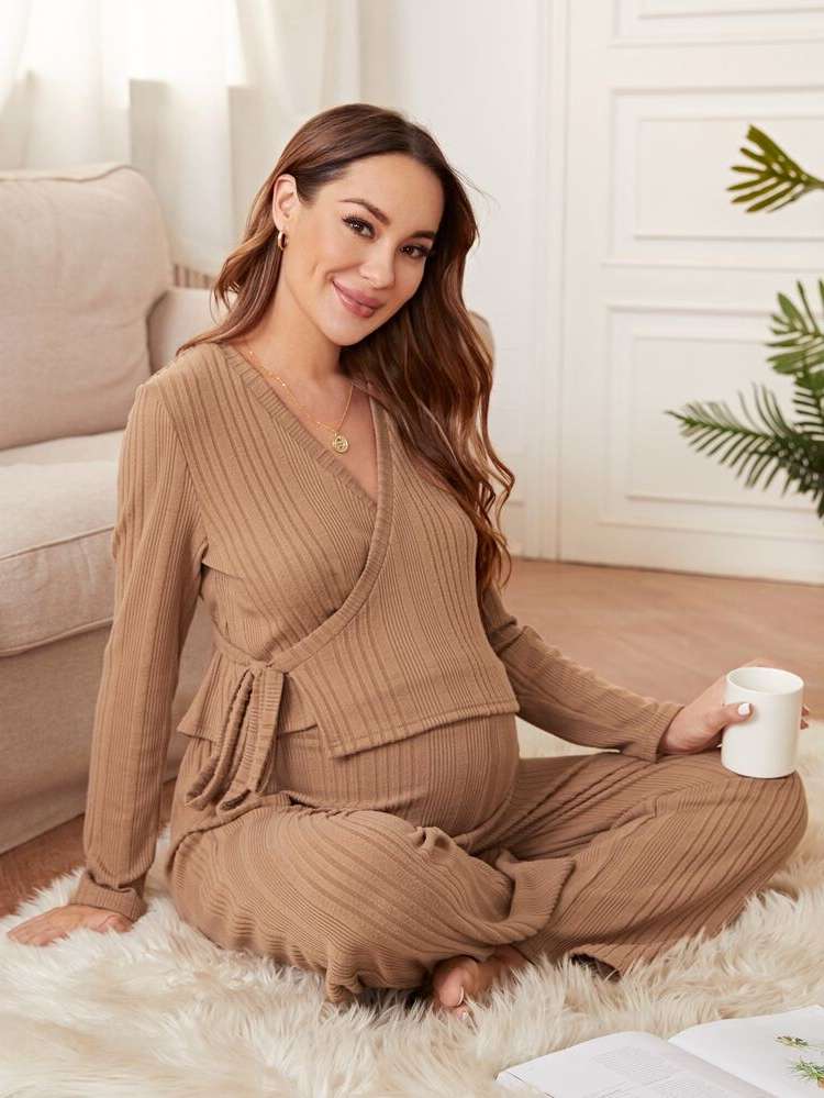 Casual Long Sleeve V neck Maternity 2029