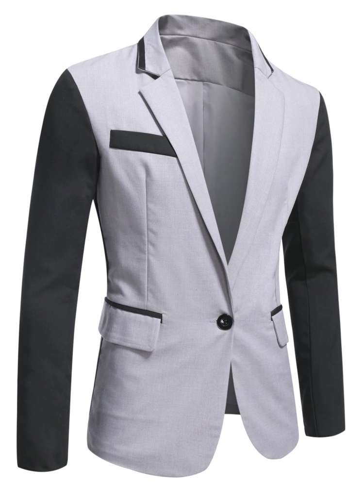 Work Long Sleeve Light Grey Colorblock Men Suits  Separates 4460