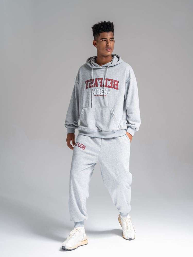 Casual Light Grey Drawstring Long Sleeve Men Clothing 9178