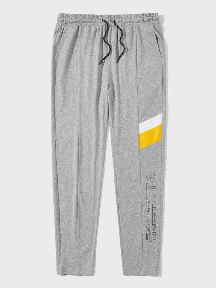 Pocket Light Grey Letter Men Sweatpants 123