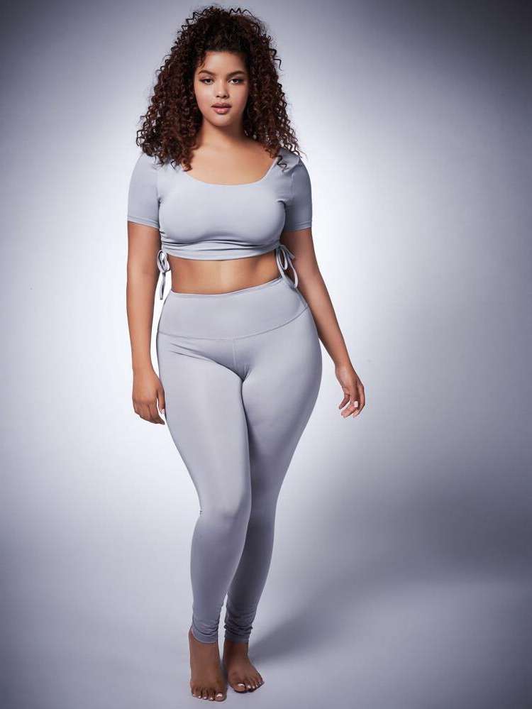 Drawstring  Light Grey Plus Size Sports Sets 6691