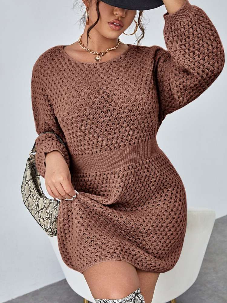 Elegant Short Regular Fit Plus Size Sweater Dresses 6774