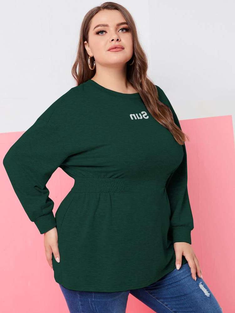  Light Grey Long Sleeve Round Neck Plus Size Sweatshirts 154