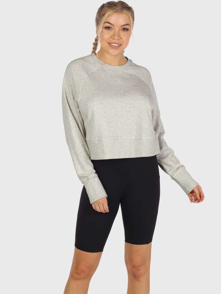 Plain Light Grey Regular Long Sleeve Women Activewear 6152