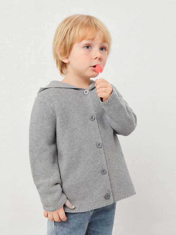 Button Front Regular Long Sleeve Hooded Toddler Boys Clothing 3856