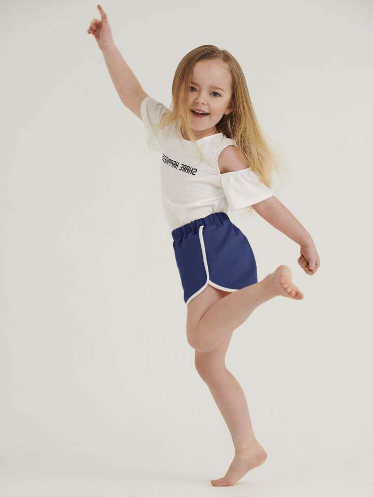 Sporty Contrast Binding Light Grey Toddler Girl Shorts 5173