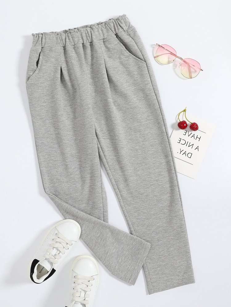 Plain Long Light Grey Toddler Girl Sweatpants 1796