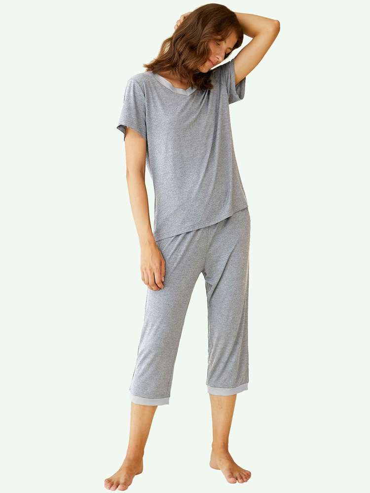  V neck Plain Casual Women Sleep  Lounge 9993