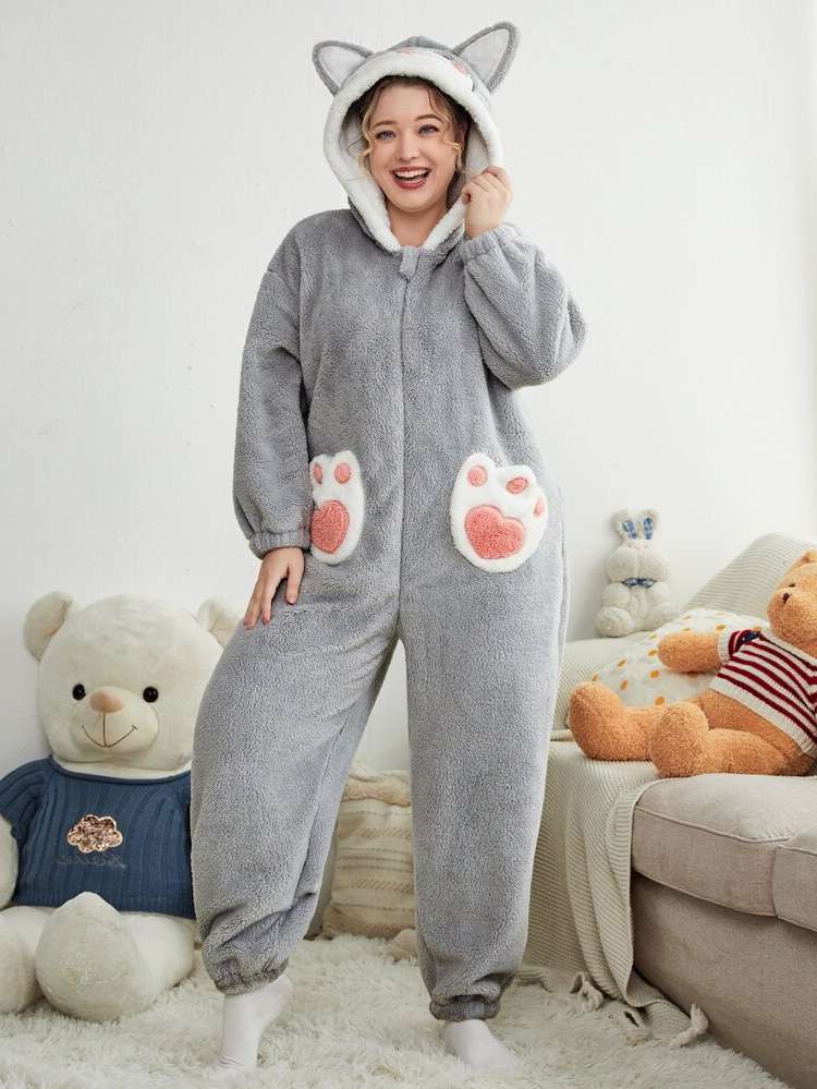 Cute Long Sleeve Cartoon Plus Size Sleep Jumpsuits 4205