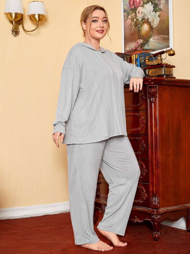  Hooded Long Sleeve Light Grey Women Plus Sleep  Lounge 2306