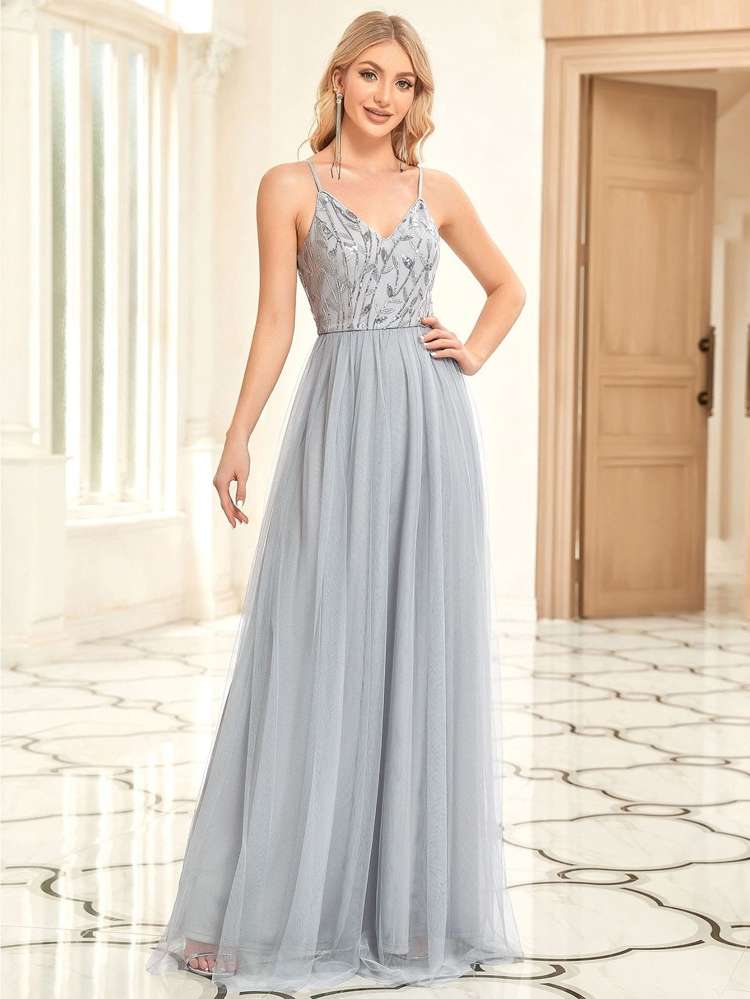 Embroidery Light Grey Plain Maxi Women Wedding Party Wear 9715