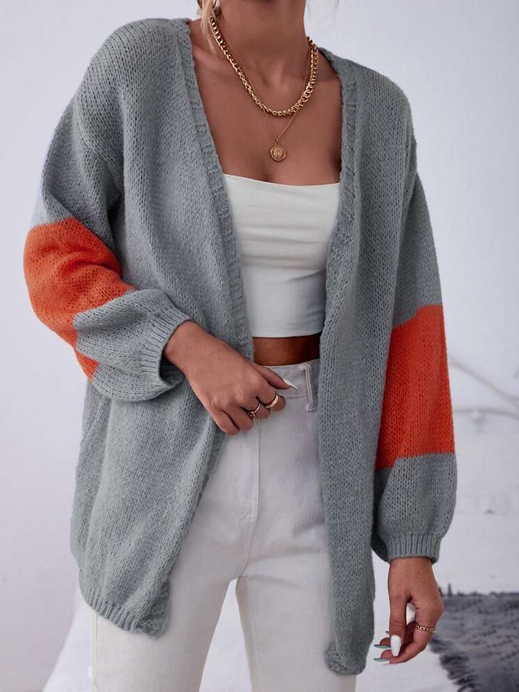  Light Grey Colorblock Women Knitwear 5128