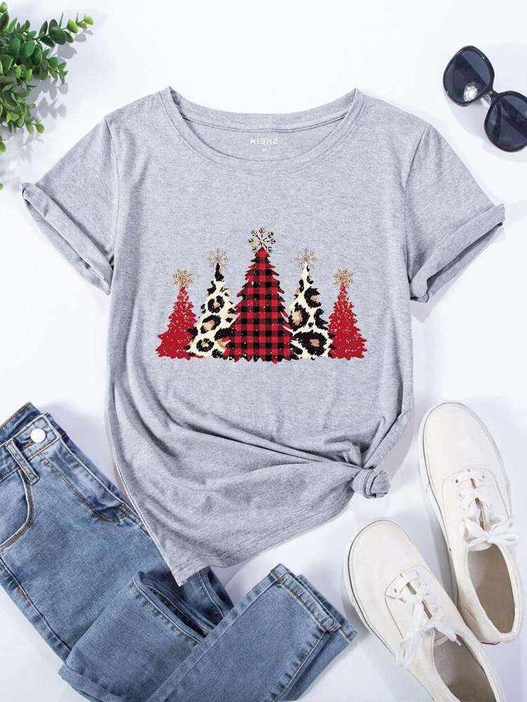 Light Grey  Christmas Women Tops, Blouses  Tee 935