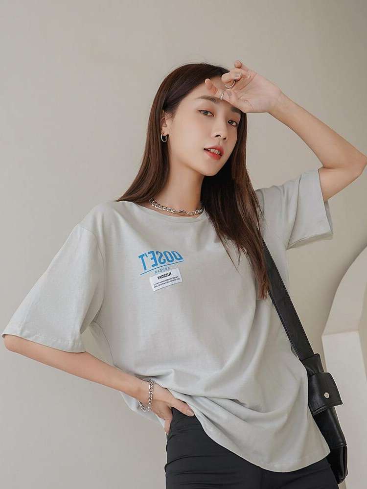  Long Light Grey Women T-Shirts 3941