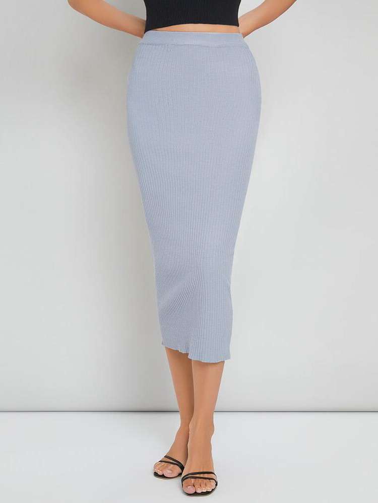 Light Grey Plain  Women Sweater Skirts 1733