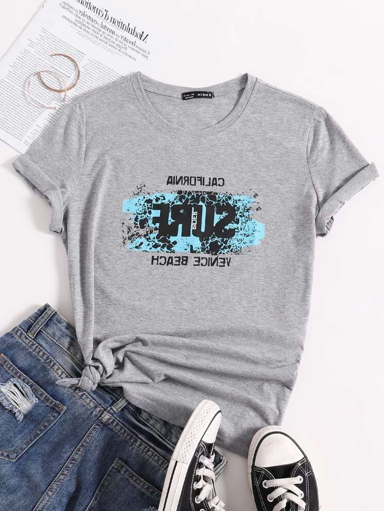 Light Grey Slogan Regular Women Tops, Blouses  Tee 3931