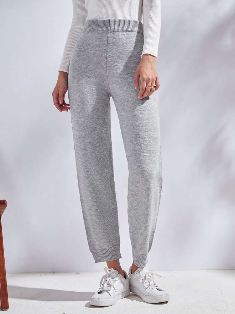 Regular Fit Light Grey Cropped Women Sweater Pants 7531