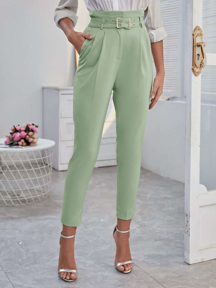 Light Grey Cropped Belted Women Bottoms 1074