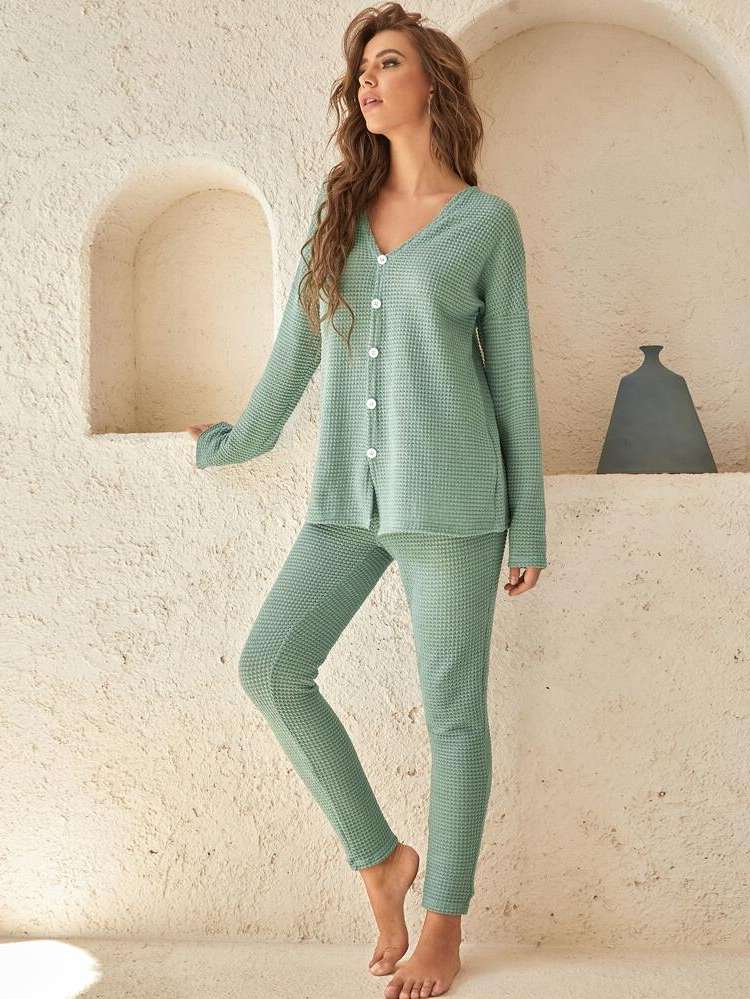 Long Sleeve Button Front Underwear  Sleepwear 912