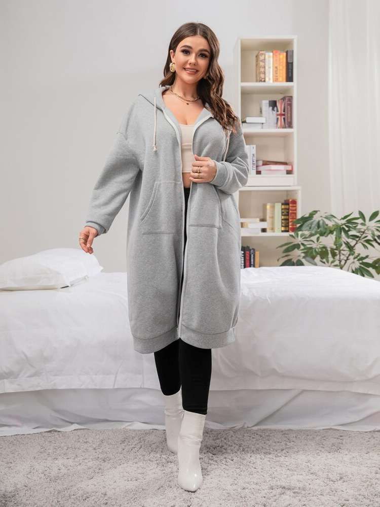 Light Grey Long Sleeve Regular Fit Plus Size Sweatshirts 307